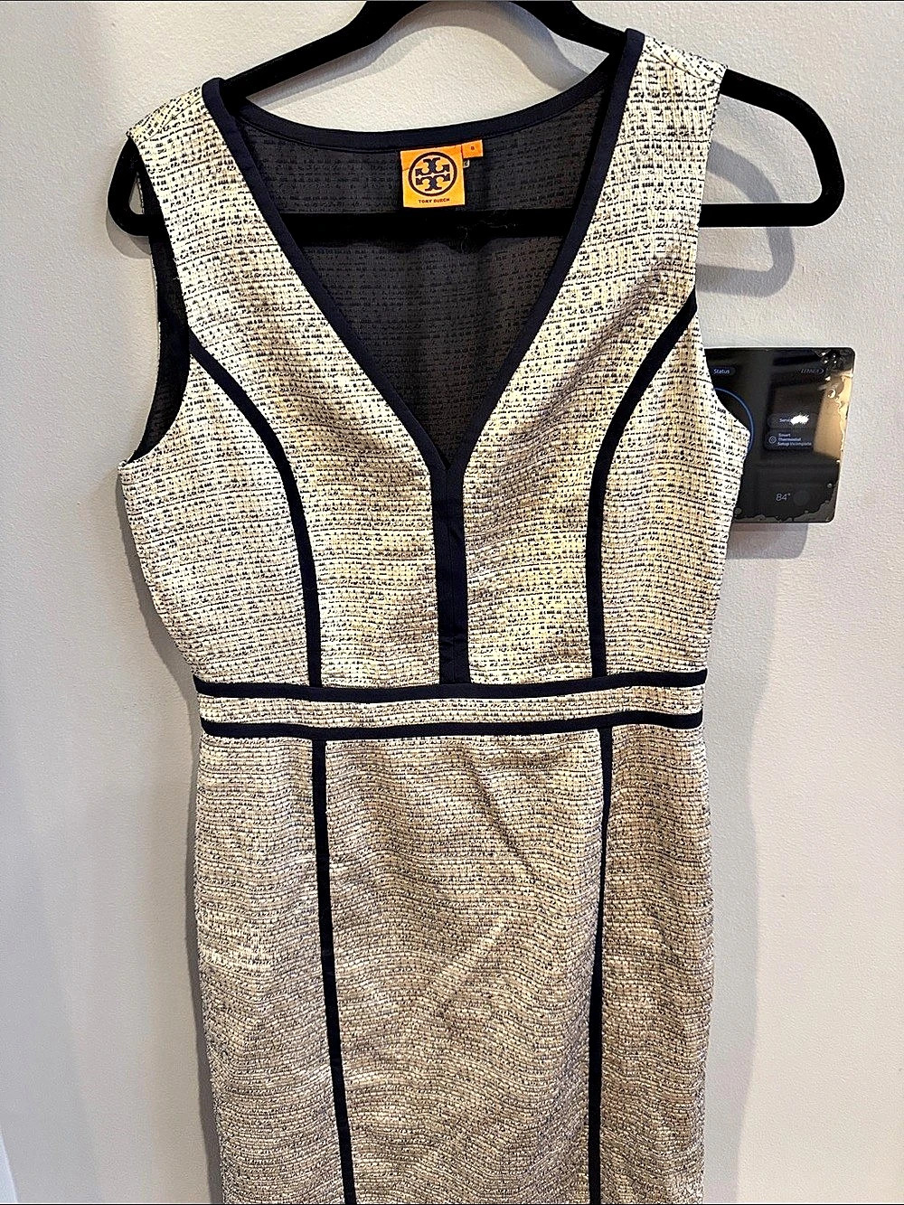 Tory Burch Aria Metallic Tweed Dress Cream & Black Size 8